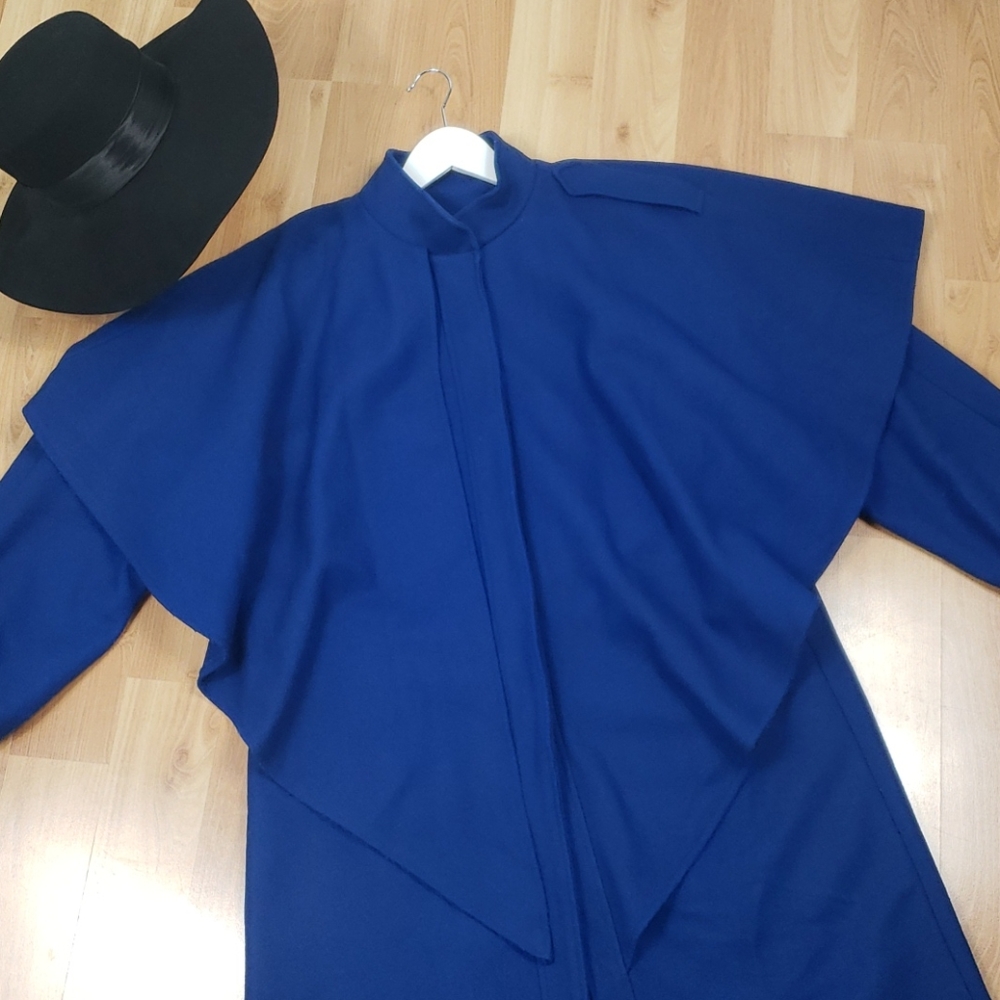 Vintage Point Collar Cape Coat in Royal Blue